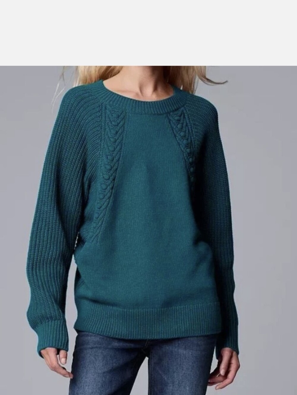 Simply Vera Vera Wang Teal Mixed Cable-Knit Crewneck Sweater Sz.XXL NWT